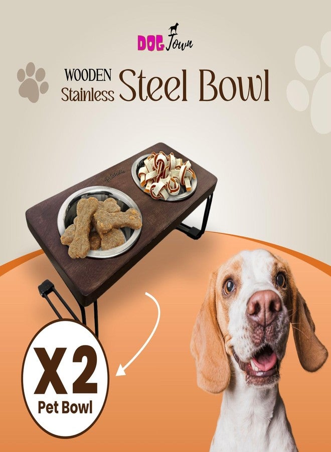 DOGTOWN Elevated Pet Bowl Set - Pack of 2 (250ml Each) | Wooden Dog Dinner Feeder Stand with Stainless Steel Bowls | Bent Design for Healthy Eating Posture | Rust Resistant Wood - Image 4